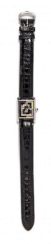 A Sterling Silver Tank Art Deco Wristwatch, Must de Cartier,