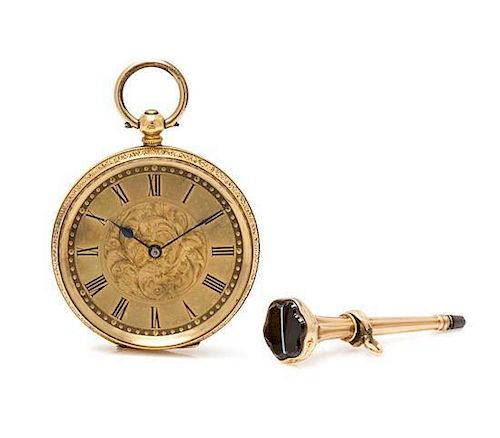 An 18 Karat Yellow Gold Key Wound Open Face Pocket Watch, 24.10 dwts.