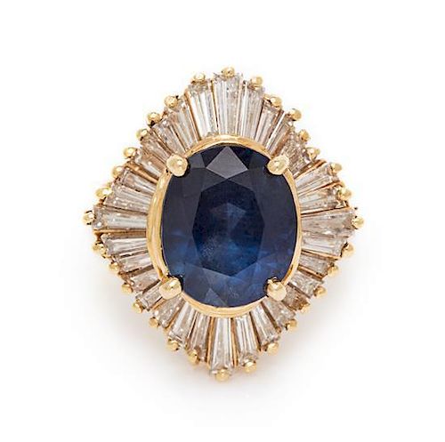 A Yellow Gold, Sapphire and Diamond Ring, 5.80 dwts.