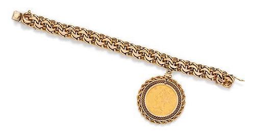 A 14 Karat Yellow Gold and US $10 Dollar Liberty Coin Bracelet, 50.30 dwts.