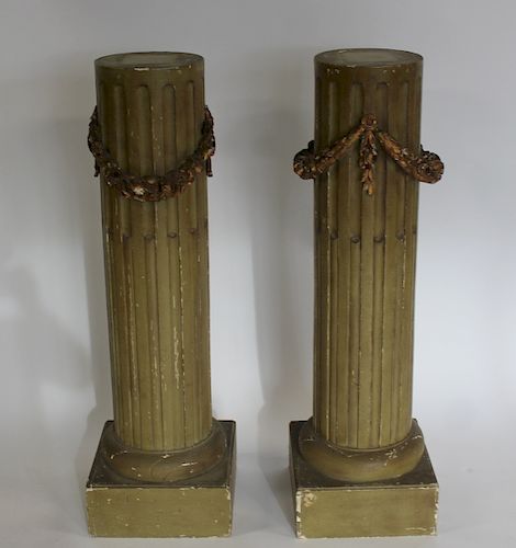 Pair of Antique Fluted, Paint and Gilt Decorated