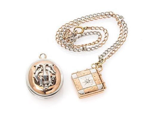 A Collection of Platinum Topped Rose Gold and Diamond Lockets, 24.60 dwts.