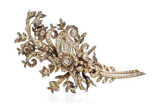 An Antique Floral Motif Paste and Diamond Spray Brooch, 31.00 dwts.