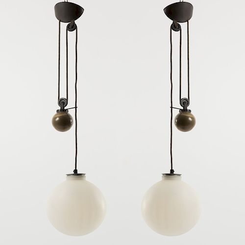 Enzo Mari, Two ceiling lights with counterweights, 1974
