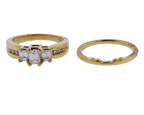 18K Gold Diamond Engagement Wedding Ring Set