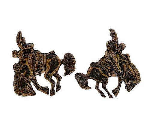 14k Gold Sterling Silver Equestrian Horse Cufflinks 