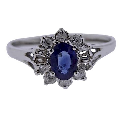14K Gold Diamond Sapphire Halo Ring