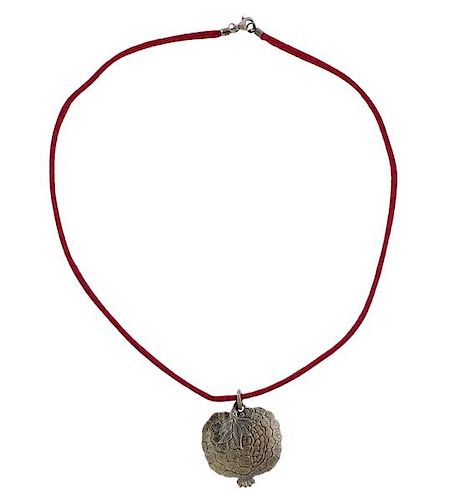 Buccellati Frutta Sterling Silver Pomegranate Pendant Cord Necklace