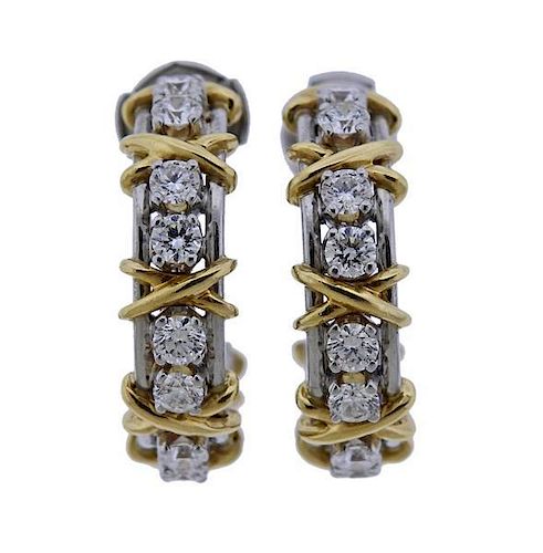 Tiffany &amp; Co Schlumberger Platinum Twenty Stone Diamond Hoop Earrings