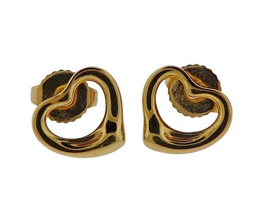 Tiffany &amp; Co Peretti 18K Gold Open Heart Earrings