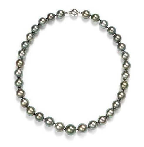 * A Single Strand Graduated Cultured Tahitian Pearl Necklace,