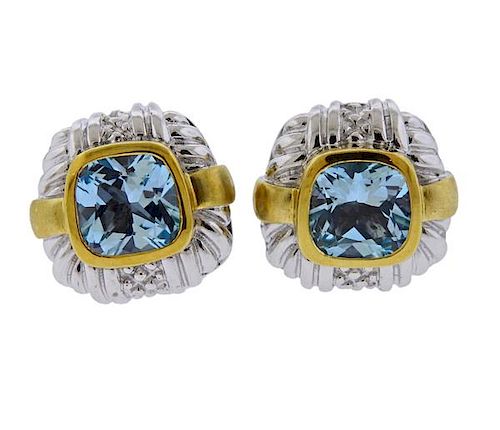 Judith Ripka 18k Gold Sterling Blue Stone Earrings 