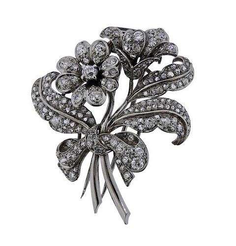 Platinum Diamond Flower Brooch Pin 