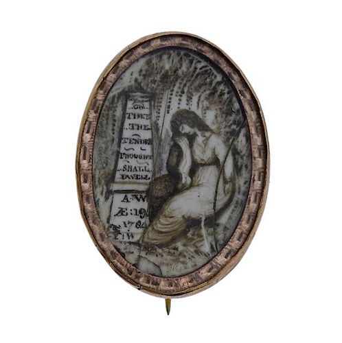 Antique Georgian Circa 1784 Gold Mourning Brooch Pin 