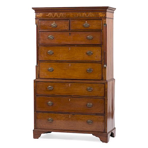 Scottish Inlaid Chippendale Chest on Chest