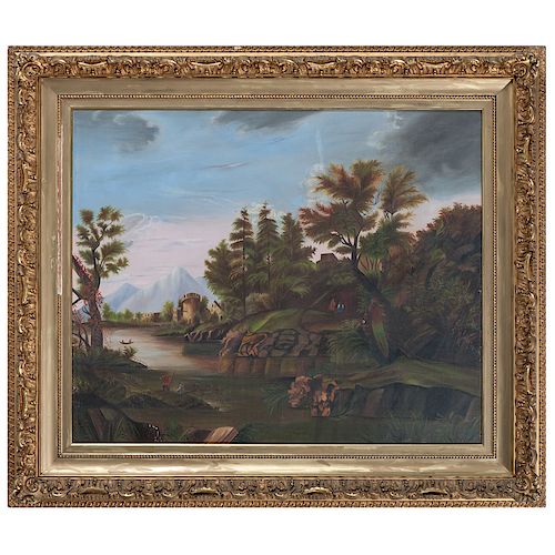 Naive River Scene in the Manner of Thomas Chambers (American, 1808-1869)