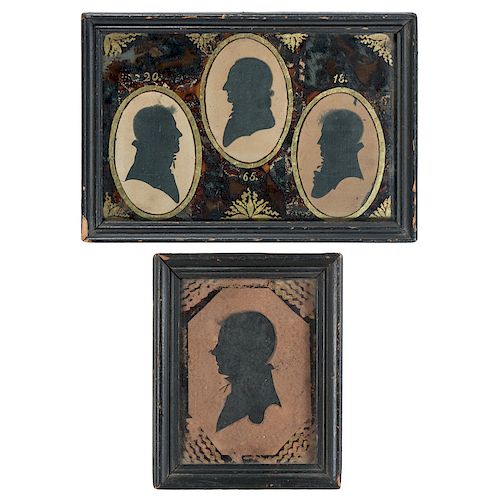 Hollow-Cut Silhouettes in Eglomisé Frame of Chauncey Meigs Hand, Charles Fowler Hand, and Possibly Joseph Winborn Hand, Plus