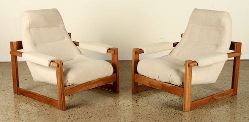 PAIR BRAZILIAN LOUNGE CHAIRS UPHOLSTERED OPEN ARM