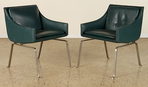 PAIR LEATHER STEEL CHAIRS POSSIBLY POUL KJAERHOLM