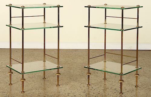PAIR FRENCH BRASS GLASS 3-TEIR STANDS C.1950