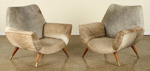 PAIR COWHIDE UPHOLSTERED CLUB CHAIRS CIRCA 1960