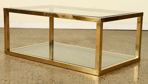 CLASSIC BRASS GLASS TWO TIER COFFEE TABLE C.1970