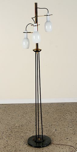 ITALIAN IRON BRASS THREE LIGHT FLOOR LAMP C.1960