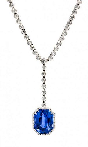 A Fine Platinum, Diamond and Ceylon Sapphire Necklace, Harry Winston, 21.80 dwts.