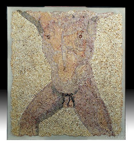 Roman Stone Mosaic - Nude Male Torso of Hero or Athlete
