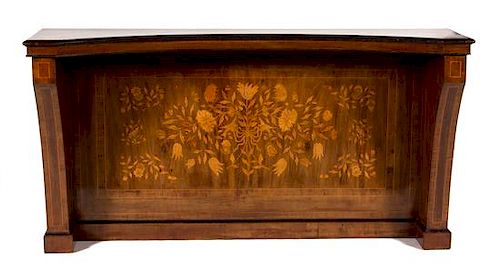 A Dutch Floral Marquetry Inlaid Walnut Concave Console Table Height 29 x width 73 x depth 17 1/4 inches.