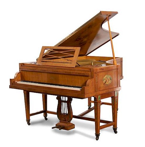 An Erard Satinwood Hand-Painted Grand Piano Length 6ft 1 inch.