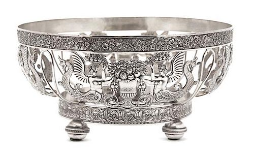 A French Silver Plate Reticulated Bowl Height 4 1/2 x diameter 9 inches.