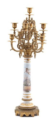 A French Gilt Bronze and Sevres Porcelain Nine-Light Candelabrum Height 25 inches.