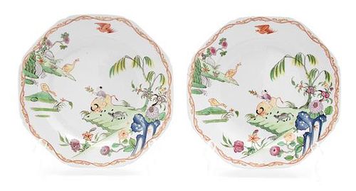 A Pair of Bow Porcelain Octagonal Plates Diameter 8 1/2 inches.