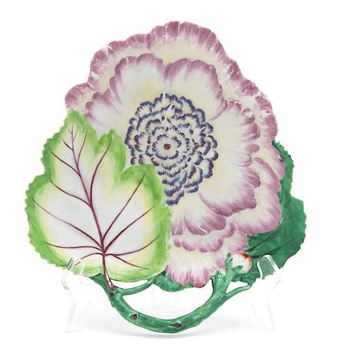 A Chelsea Porcelain Leaf-shape Molded Plate Length 9 1/5 inches.