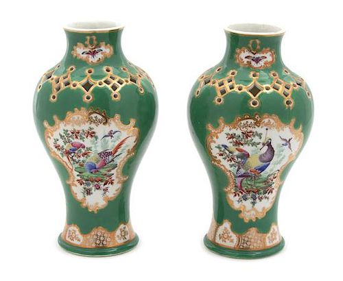 A Pair of Worcester Porcelain Vases Height 8 inches.