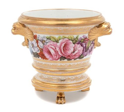 An English Porcelain Cache Pot on Stand Height 7 inches.