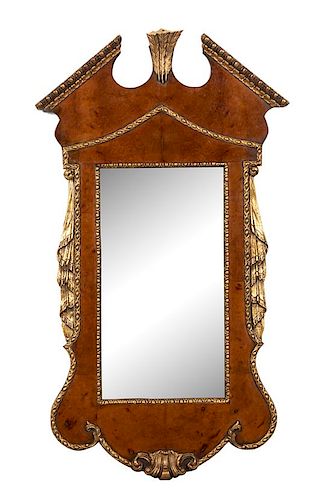A George II Style Walnut and Parcel Gilt Mirror Height 53 x width 29 inches.