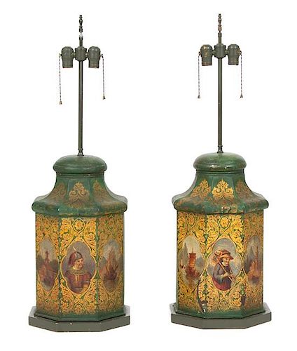 A Pair of Chinese Tole-Peinte Tea Cannisters Height 36 inches.