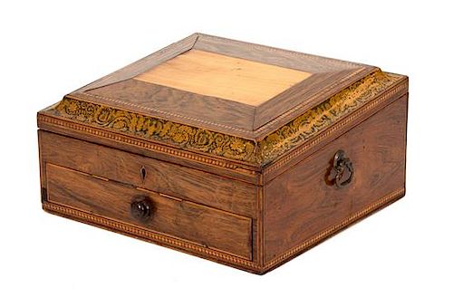 A Regency Inlaid Rosewood and Penwork Writing Box Height 6 1/2 x width 13 x depth 12 inches.