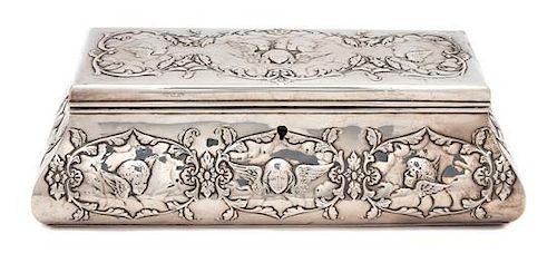 An Art Nouveau Silver Box, Possibly William Comyns, London, 1903, decorated with cherubs
