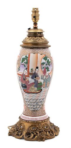 A Chinese Export Porcelain Vase Height overall 21, vase height 12 inches.