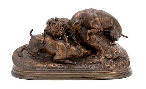 Pierre Jules Mene, (French, 1810-1879), Hounds and Hare