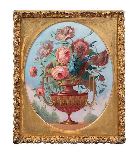 Artist Unknown, (19th Century), Classical Floral Still LIfe in Outdoor Setting
