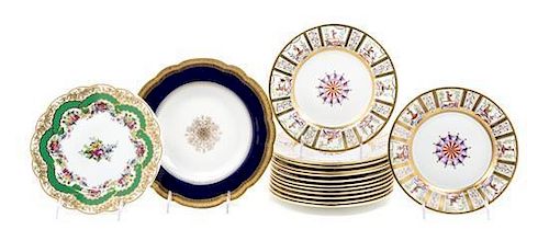 A Set of Thirteen French Porcelain Dessert Plates Diameter 8 1/8 inches.