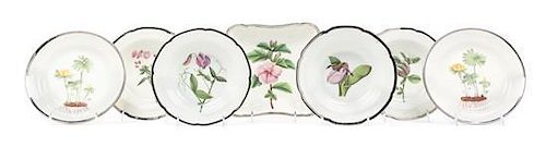 A Set of Six French Porcelain Plates Diameter 8 1/4 inches.