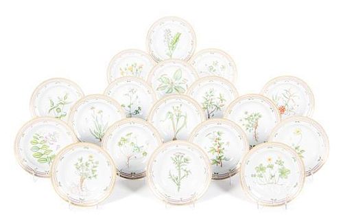 A Set of Eighteen Royal Copenhagen Flora Danica Soup Plates Diameter 8 3/4 inches.