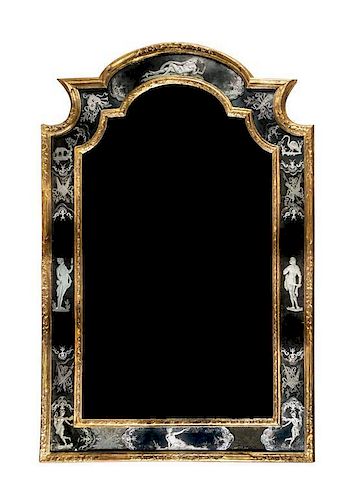 A George II Giltwood and Etched Glass Mirror Height 69 x width 46 1/2 inches.