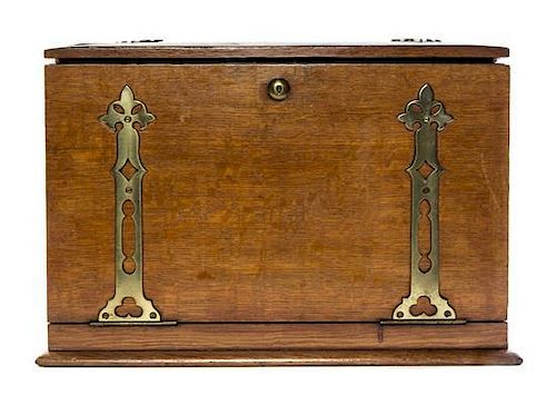 A Victorian Brass Banded Oak Traveling Desk Width 16 inches.