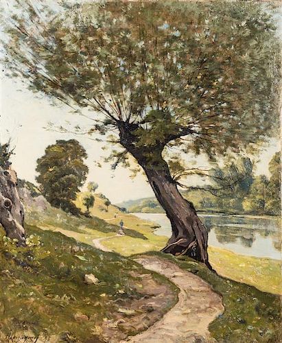 Henri-Joseph Harpignies, (French, 1819-1916), A Winding River Path, 1898